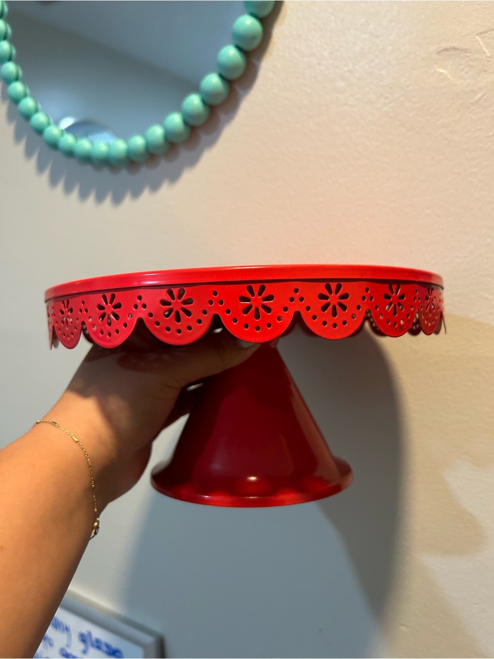 Chumbak Lacy Doily Red Metal Cake Stand